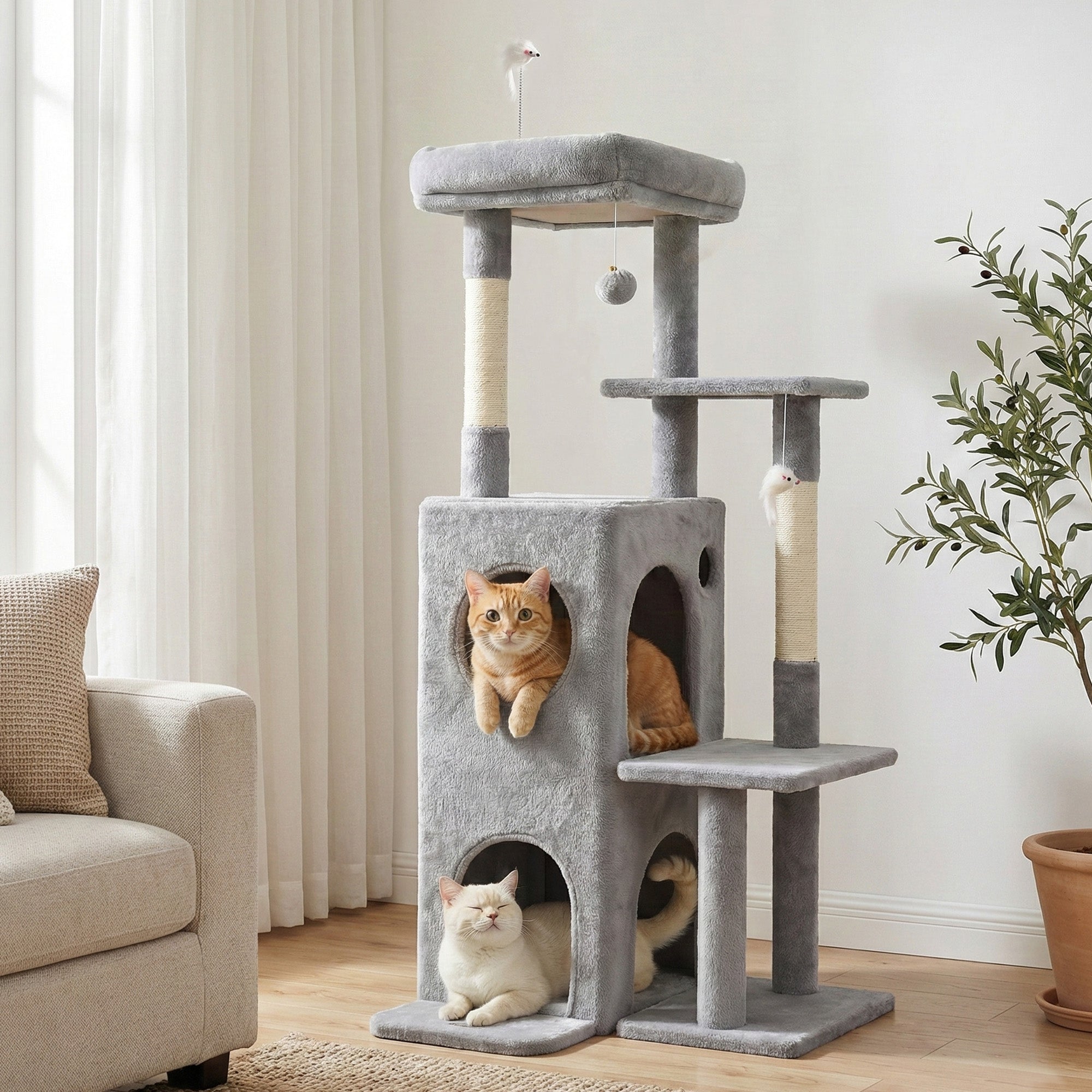 i.Pet Cat Tree Tower 127cm Scratching Post Furniture Scratcher House Light Grey PET-CAT-M127-LTGR