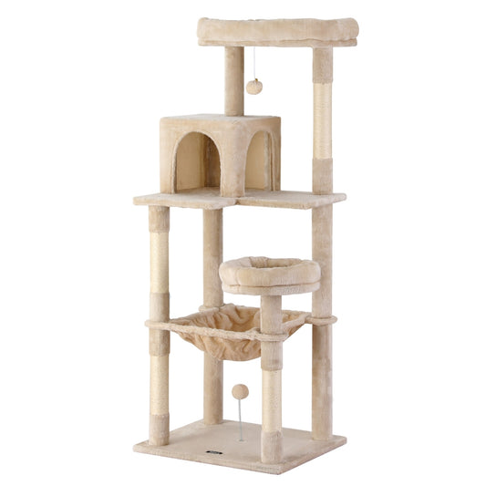 i.Pet Cat Tree 143cm Tower Scratching Post Trees Scratcher Condo House Beige PET-CAT-M143-BE