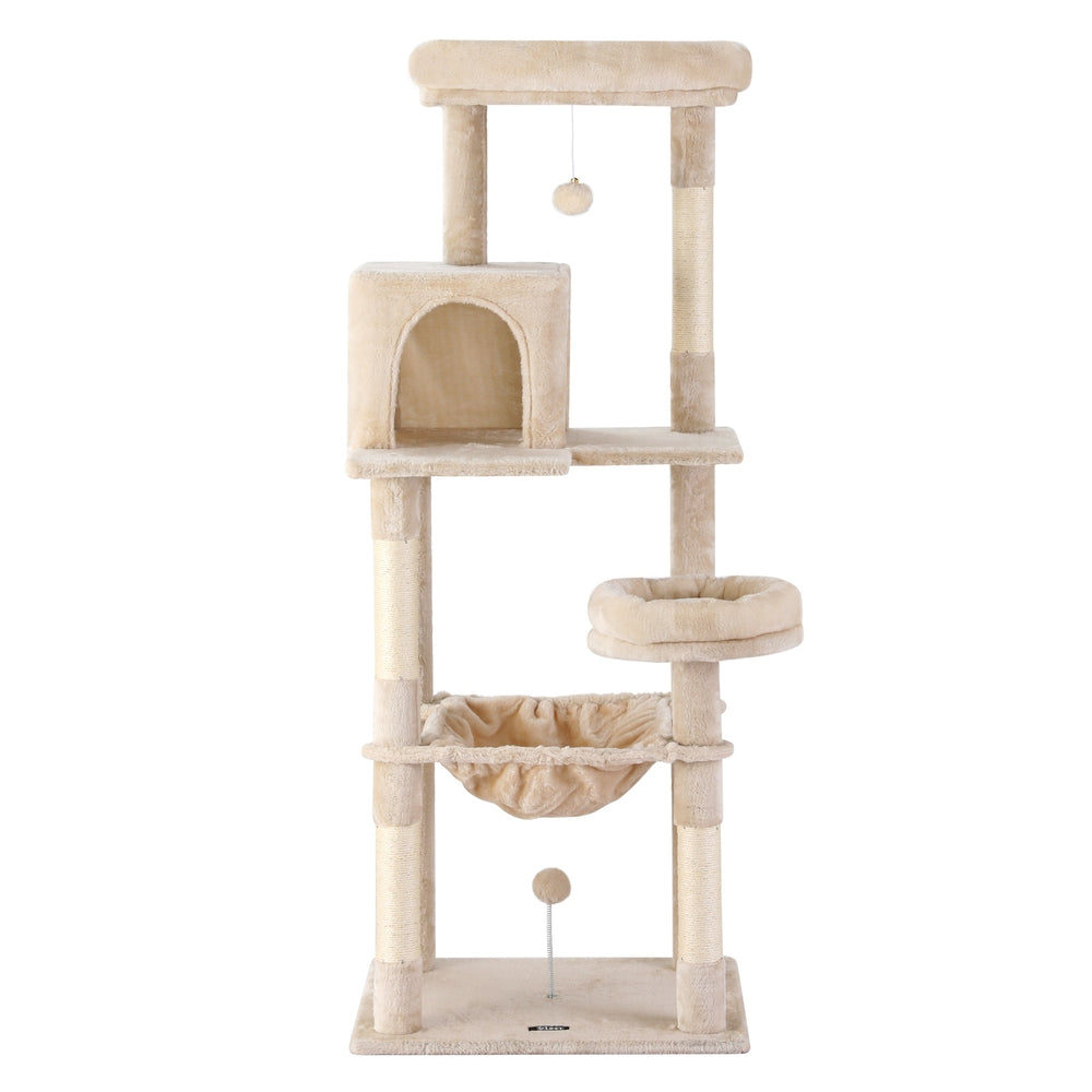 i.Pet Cat Tree 143cm Tower Scratching Post Trees Scratcher Condo House Beige PET-CAT-M143-BE
