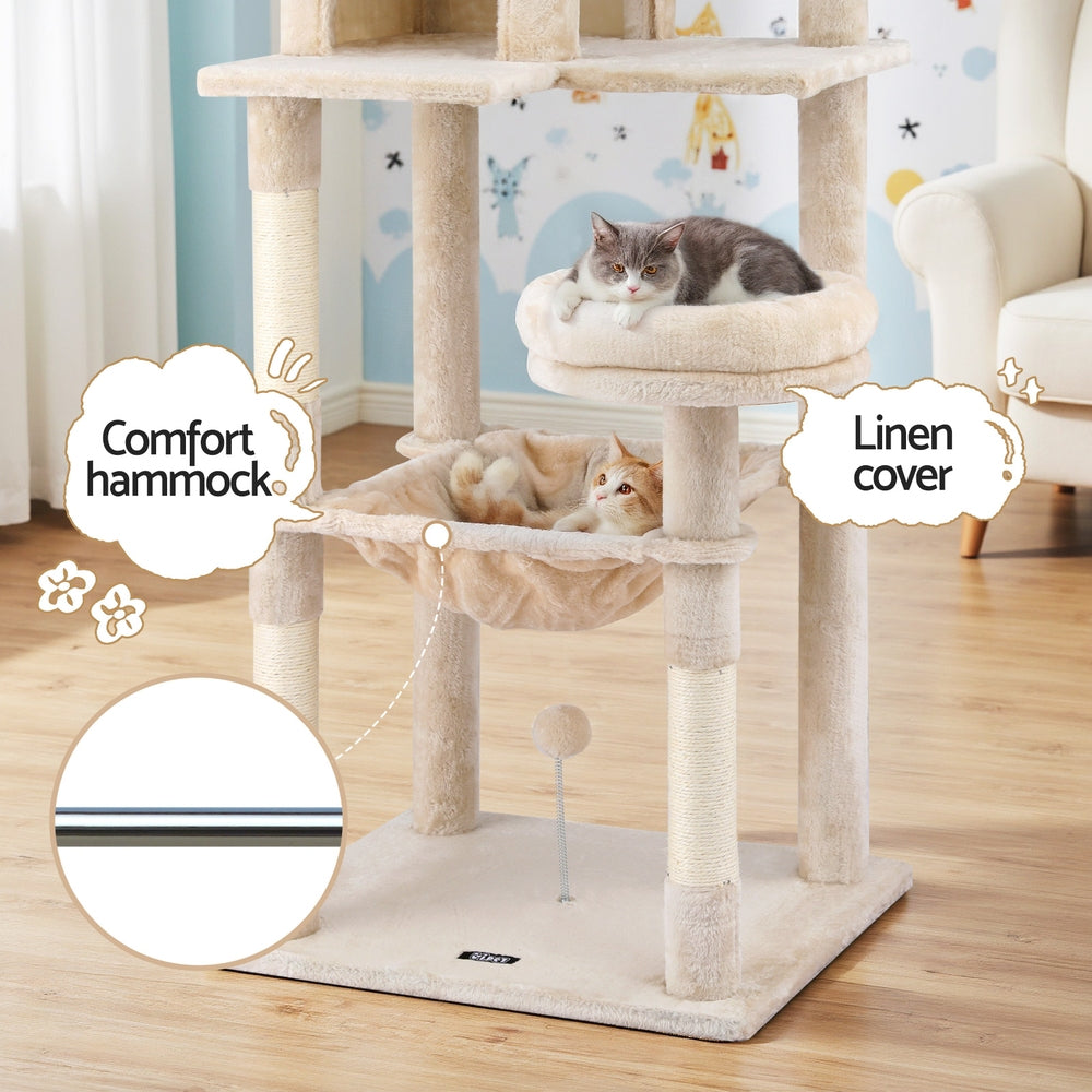 i.Pet Cat Tree 143cm Tower Scratching Post Trees Scratcher Condo House Beige PET-CAT-M143-BE
