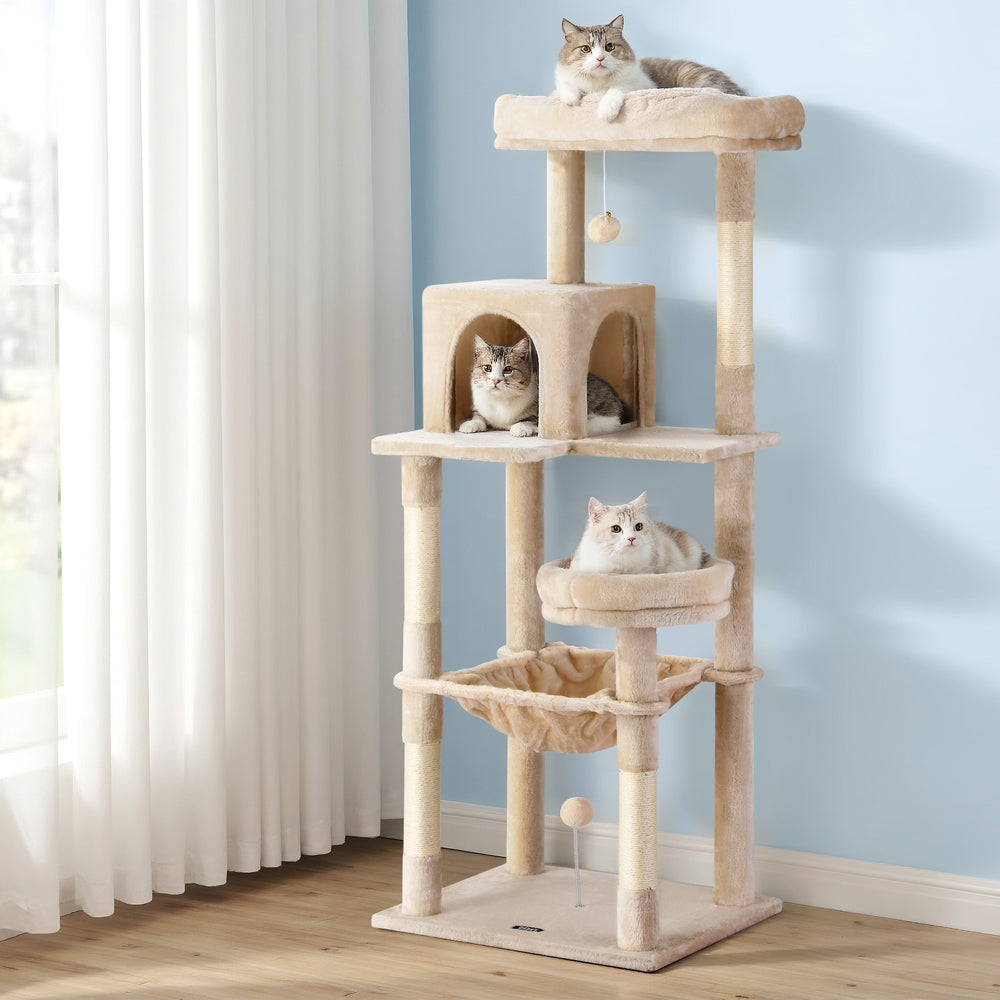 i.Pet Cat Tree 143cm Tower Scratching Post Trees Scratcher Condo House Beige PET-CAT-M143-BE