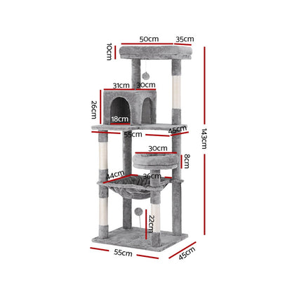 i.Pet Cat Tree Tower Scratching Post Scratcher 143cm Condo House Trees Grey PET-CAT-M143-GR