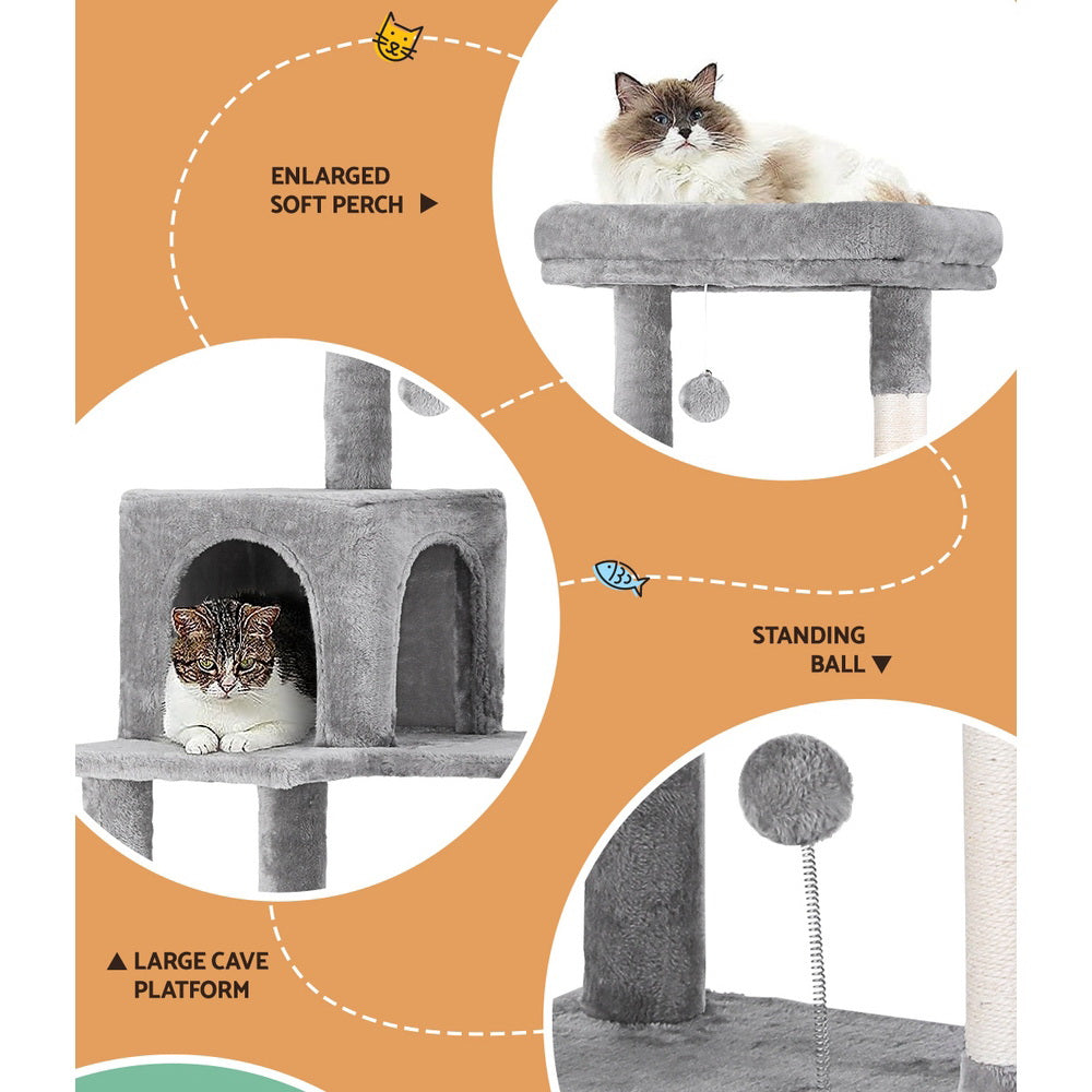 i.Pet Cat Tree Tower Scratching Post Scratcher 143cm Condo House Trees Grey PET-CAT-M143-GR