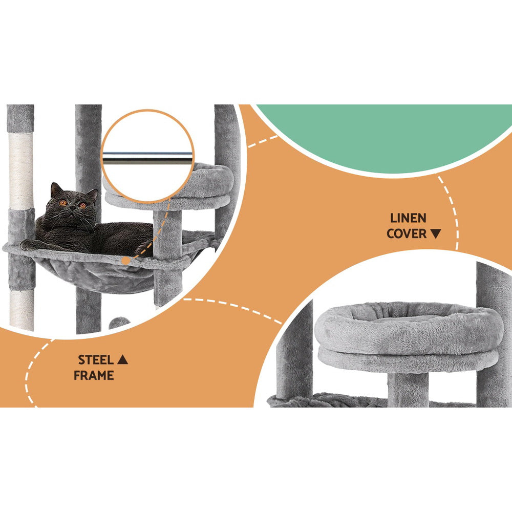i.Pet Cat Tree Tower Scratching Post Scratcher 143cm Condo House Trees Grey PET-CAT-M143-GR