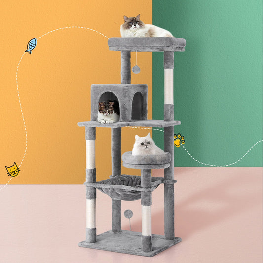 i.Pet Cat Tree Tower Scratching Post Scratcher 143cm Condo House Trees Grey PET-CAT-M143-GR