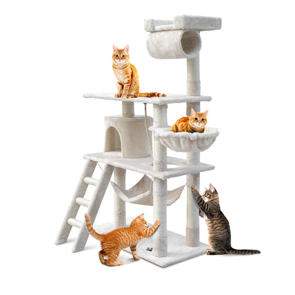 i.Pet Cat Tree 141cm Tower Scratching Post Scratcher Condo Wood House Bed Beige PET-CAT-PCT63-BE