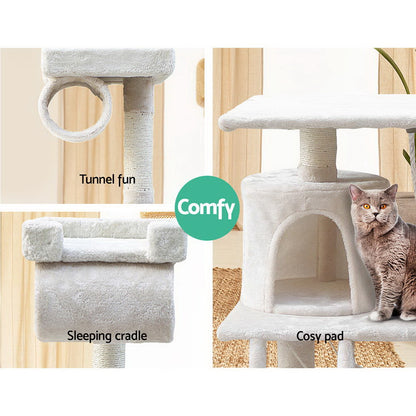 i.Pet Cat Tree 141cm Tower Scratching Post Scratcher Condo Wood House Bed Beige PET-CAT-PCT63-BE