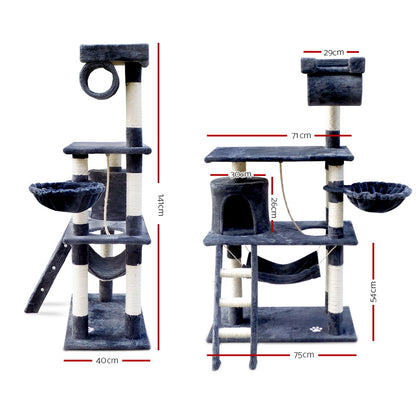 i.Pet Cat Tree 141cm Tower Scratching Post Scratcher Condo Wood House Bed Grey PET-CAT-PCT63-GR