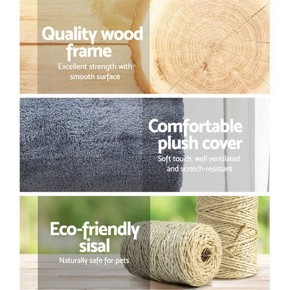 i.Pet Cat Tree 141cm Tower Scratching Post Scratcher Condo Wood House Bed Grey PET-CAT-PCT63-GR