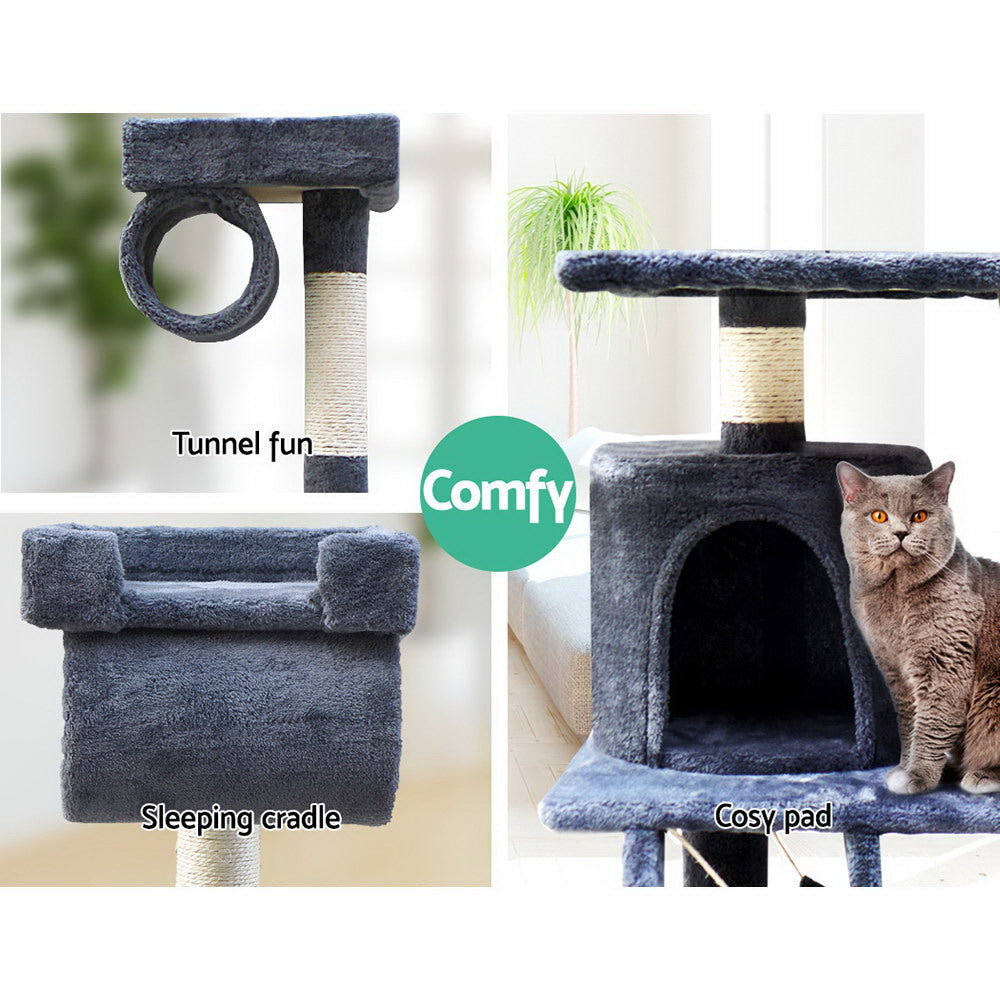 i.Pet Cat Tree 141cm Tower Scratching Post Scratcher Condo Wood House Bed Grey PET-CAT-PCT63-GR