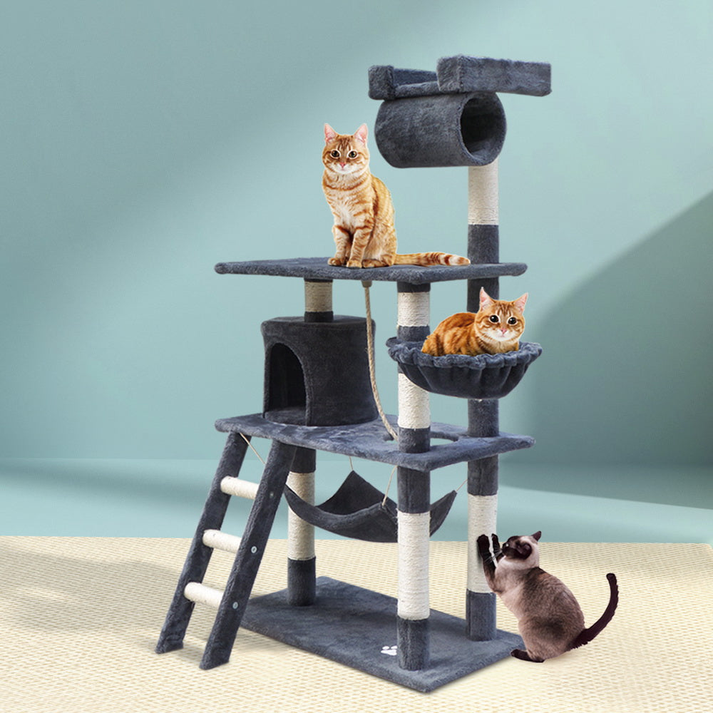 i.Pet Cat Tree 141cm Tower Scratching Post Scratcher Condo Wood House Bed Grey PET-CAT-PCT63-GR
