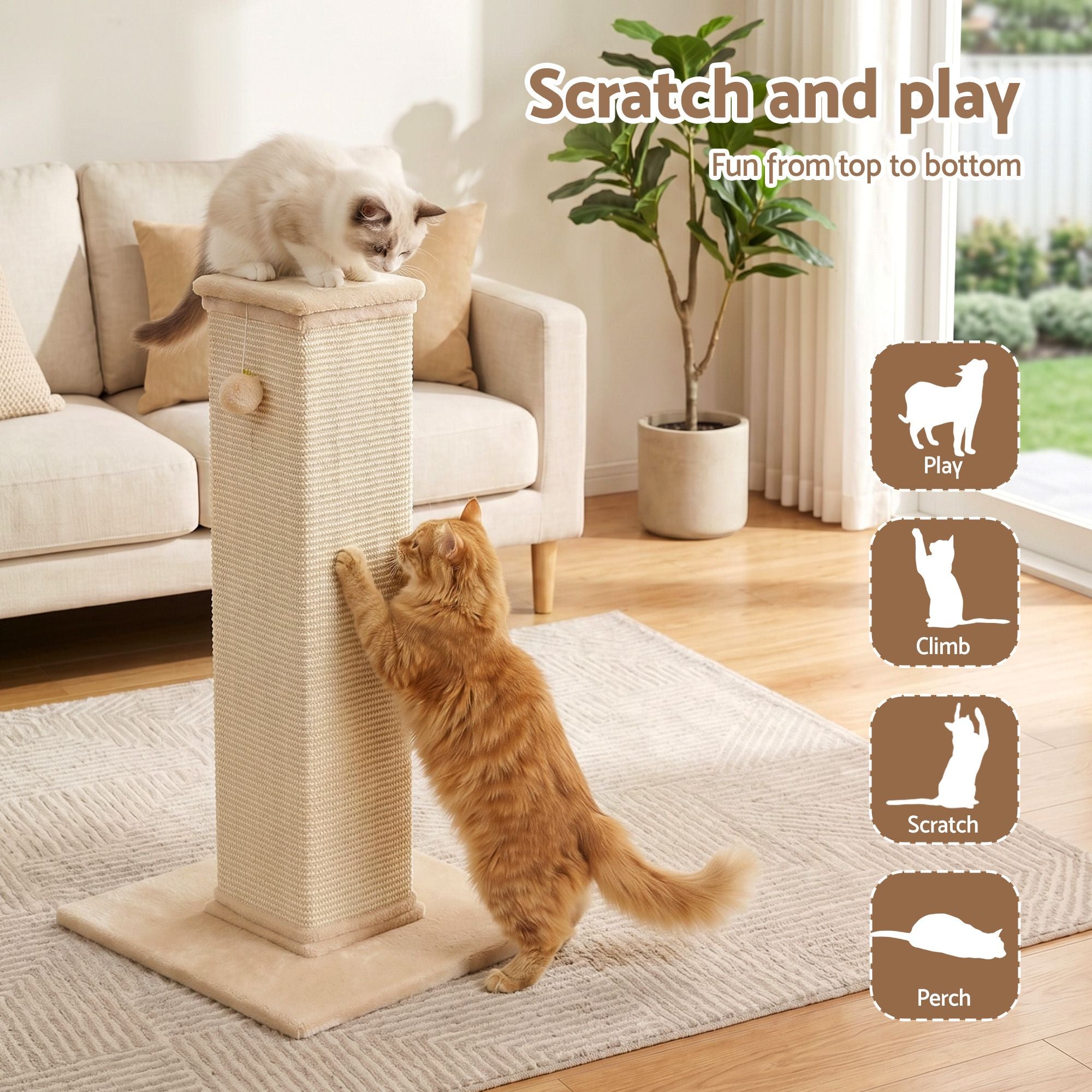 i.Pet Cat Tree 89cm Scratching Post Tower Scratcher Wood Condo Bed House Trees Beige PET-CAT-PO-L-BE