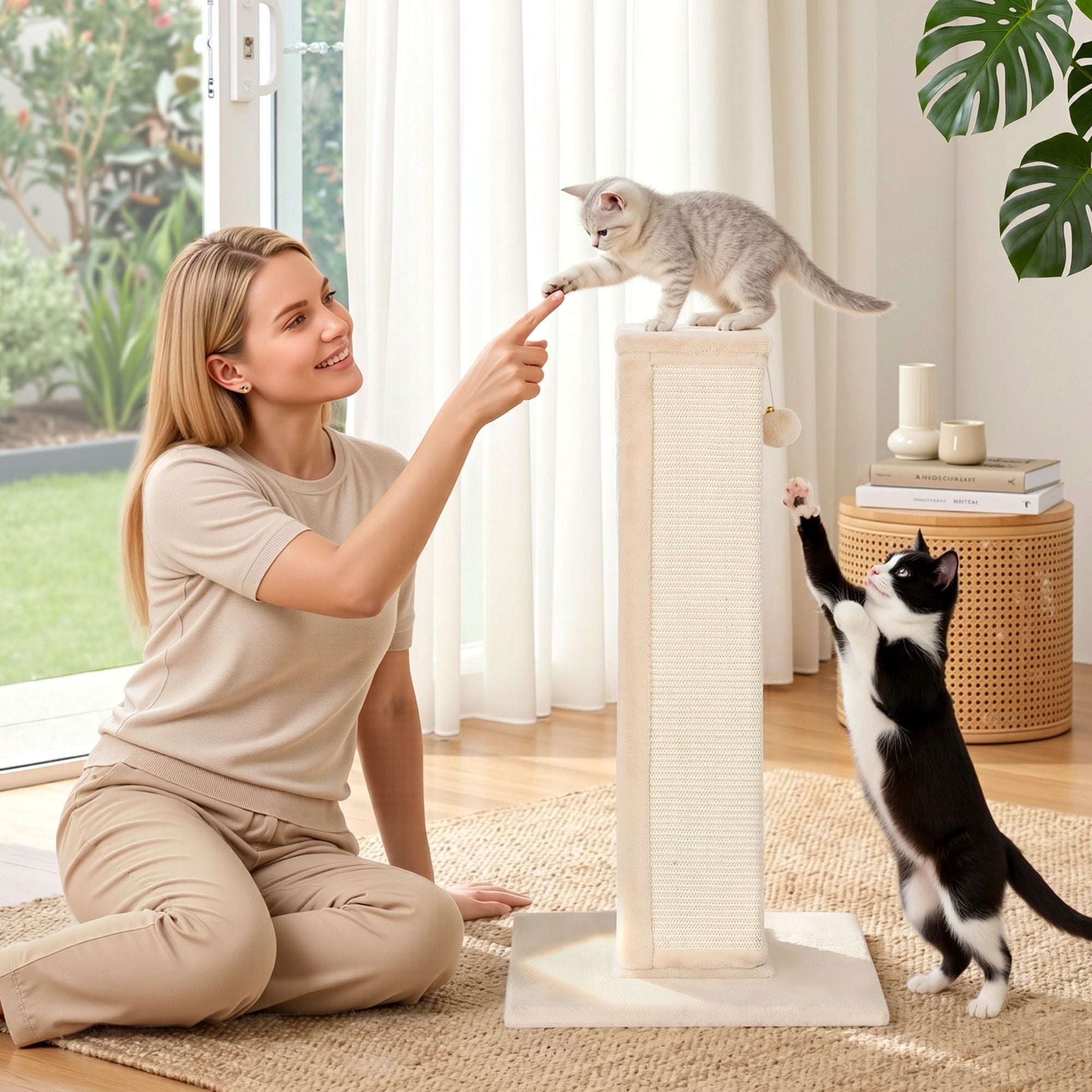 i.Pet Cat Tree 89cm Scratching Post Tower Scratcher Wood Condo Bed House Trees Beige PET-CAT-PO-L-BE