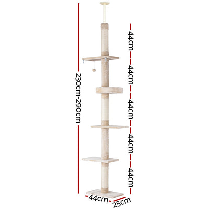 i.Pet Cat Tree 290cm Tower Scratching Cats Post Scratcher Floor to Ceiling Bed PET-CAT-POLE-BEWH