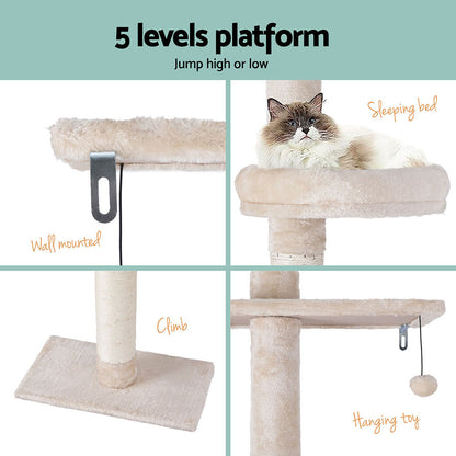 i.Pet Cat Tree 290cm Tower Scratching Cats Post Scratcher Floor to Ceiling Bed PET-CAT-POLE-BEWH