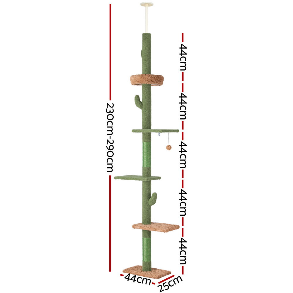 i.Pet Cat Tree Tower Scratching Post Scratcher Floor to Ceiling Cats Bed 290cm PET-CAT-POLE-GN