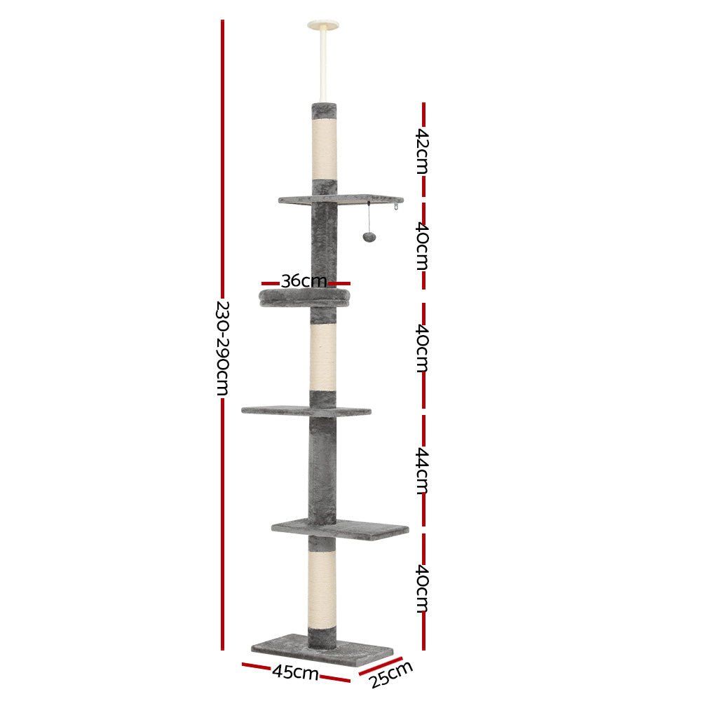 i.Pet Cat Tree 290cm Tower Scratching Post Scratcher Floor to Ceiling Cats Bed PET-CAT-POLE-GRWH