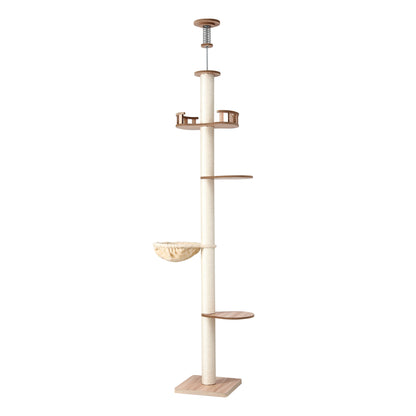 i.Pet Cat Tree Tower Floor to Ceiling Scratching Post 270cm Beige PET-CAT-POLE-W-BE