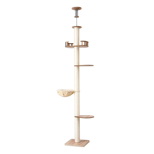 i.Pet Cat Tree Tower Floor to Ceiling Scratching Post 270cm Beige PET-CAT-POLE-W-BE