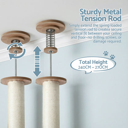 i.Pet Cat Tree Tower Floor to Ceiling Scratching Post 270cm Beige PET-CAT-POLE-W-BE