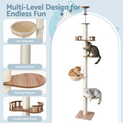 i.Pet Cat Tree Tower Floor to Ceiling Scratching Post 270cm Beige PET-CAT-POLE-W-BE