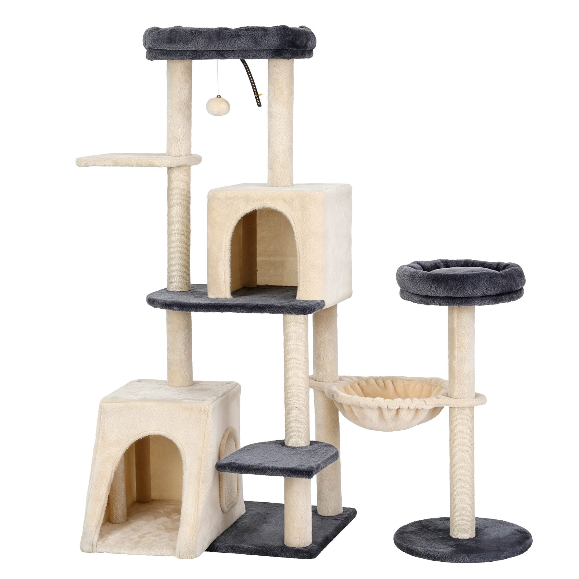 i.Pet Cat Tree Tower 133cm Rotatable L-Shape Design Scratching Post Furniture Scratcher House Grey & Beige PET-CAT-ROT-M133-GRBE
