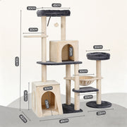 i.Pet Cat Tree Tower 133cm Rotatable L-Shape Design Scratching Post Furniture Scratcher House Grey & Beige PET-CAT-ROT-M133-GRBE
