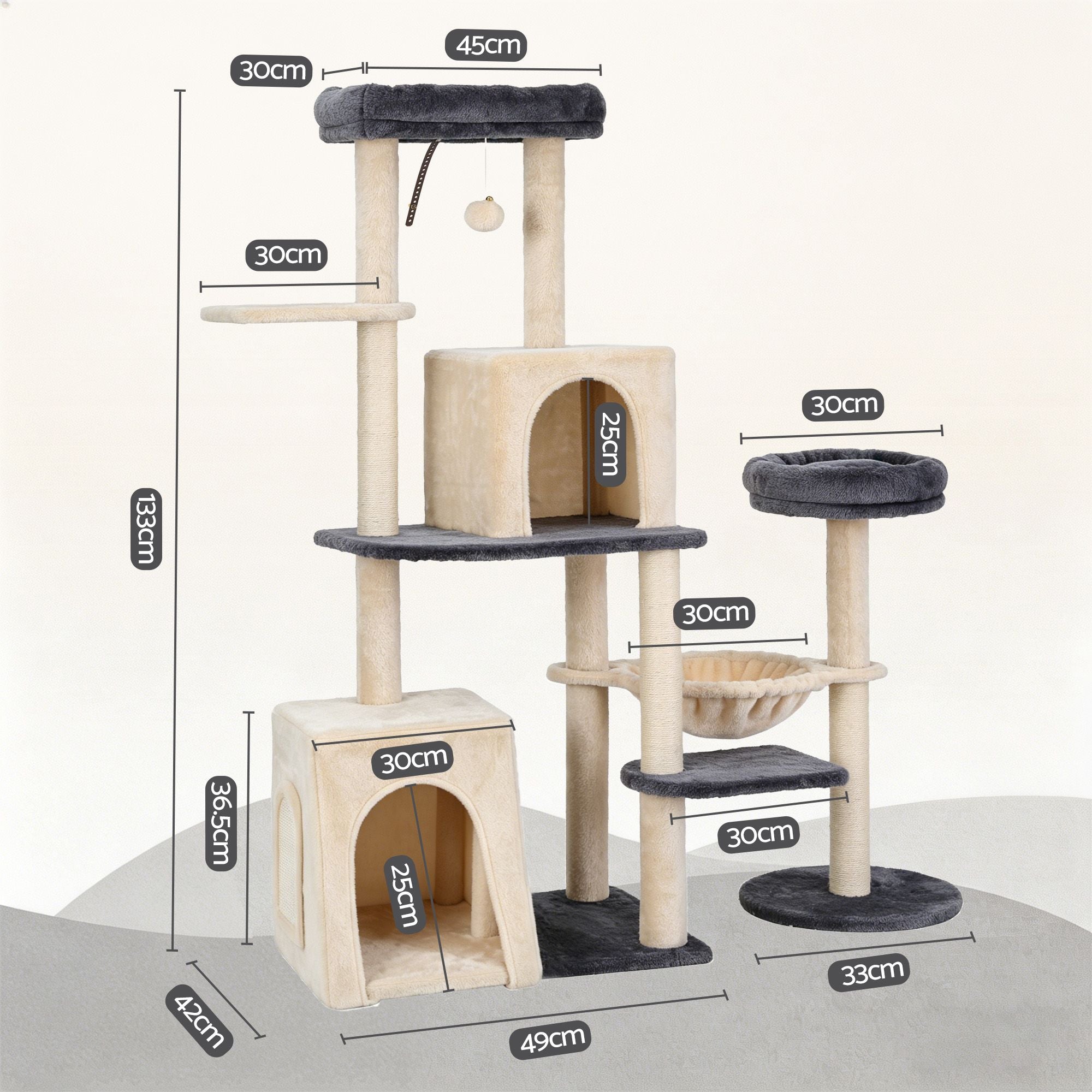 i.Pet Cat Tree Tower 133cm Rotatable L-Shape Design Scratching Post Furniture Scratcher House Grey & Beige PET-CAT-ROT-M133-GRBE