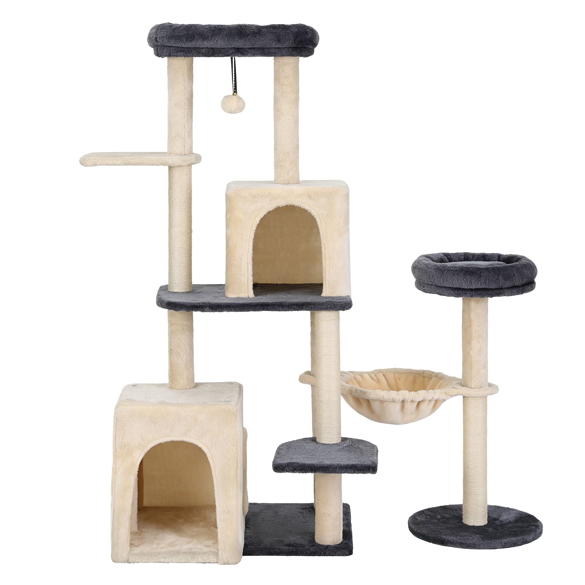 i.Pet Cat Tree Tower 133cm Rotatable L-Shape Design Scratching Post Furniture Scratcher House Grey & Beige PET-CAT-ROT-M133-GRBE
