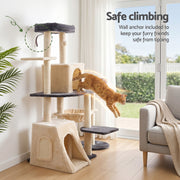 i.Pet Cat Tree Tower 133cm Rotatable L-Shape Design Scratching Post Furniture Scratcher House Grey & Beige PET-CAT-ROT-M133-GRBE