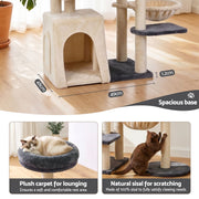 i.Pet Cat Tree Tower 133cm Rotatable L-Shape Design Scratching Post Furniture Scratcher House Grey & Beige PET-CAT-ROT-M133-GRBE
