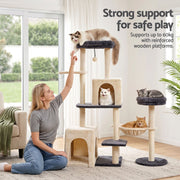 i.Pet Cat Tree Tower 133cm Rotatable L-Shape Design Scratching Post Furniture Scratcher House Grey & Beige PET-CAT-ROT-M133-GRBE