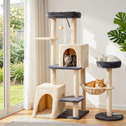 i.Pet Cat Tree Tower 133cm Rotatable L-Shape Design Scratching Post Furniture Scratcher House Grey & Beige PET-CAT-ROT-M133-GRBE
