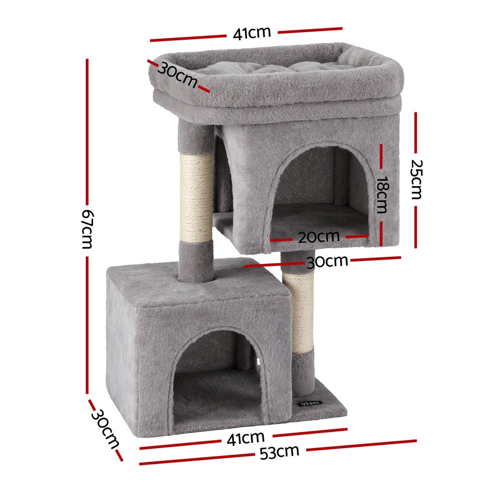 i.Pet Cat Tree 67cm Tower Scratching Post Trees Scratcher Condo House Light Grey PET-CAT-S67-LTGR