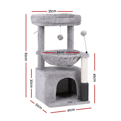 i.Pet Cat Tree Tower 82cm Scratching Post Furniture Scratcher House Light Grey PET-CAT-S82-LTGR