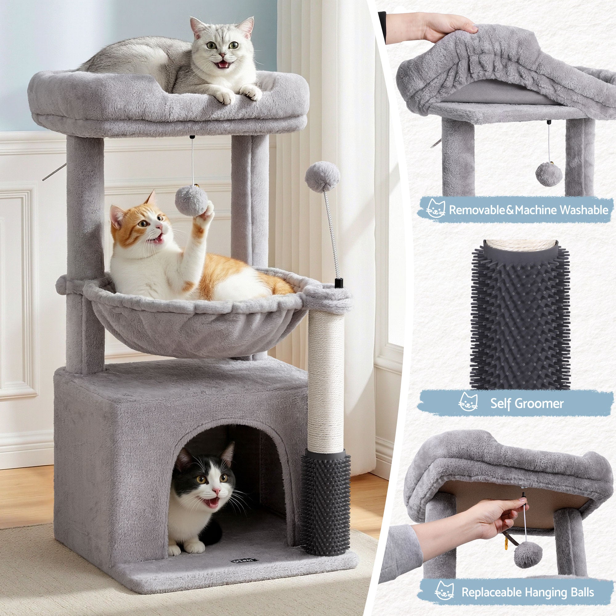 i.Pet Cat Tree Tower 82cm Scratching Post Furniture Scratcher House Light Grey PET-CAT-S82-LTGR