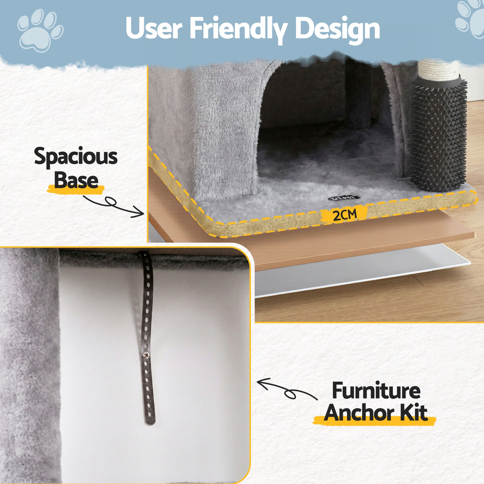 i.Pet Cat Tree Tower 82cm Scratching Post Furniture Scratcher House Light Grey PET-CAT-S82-LTGR