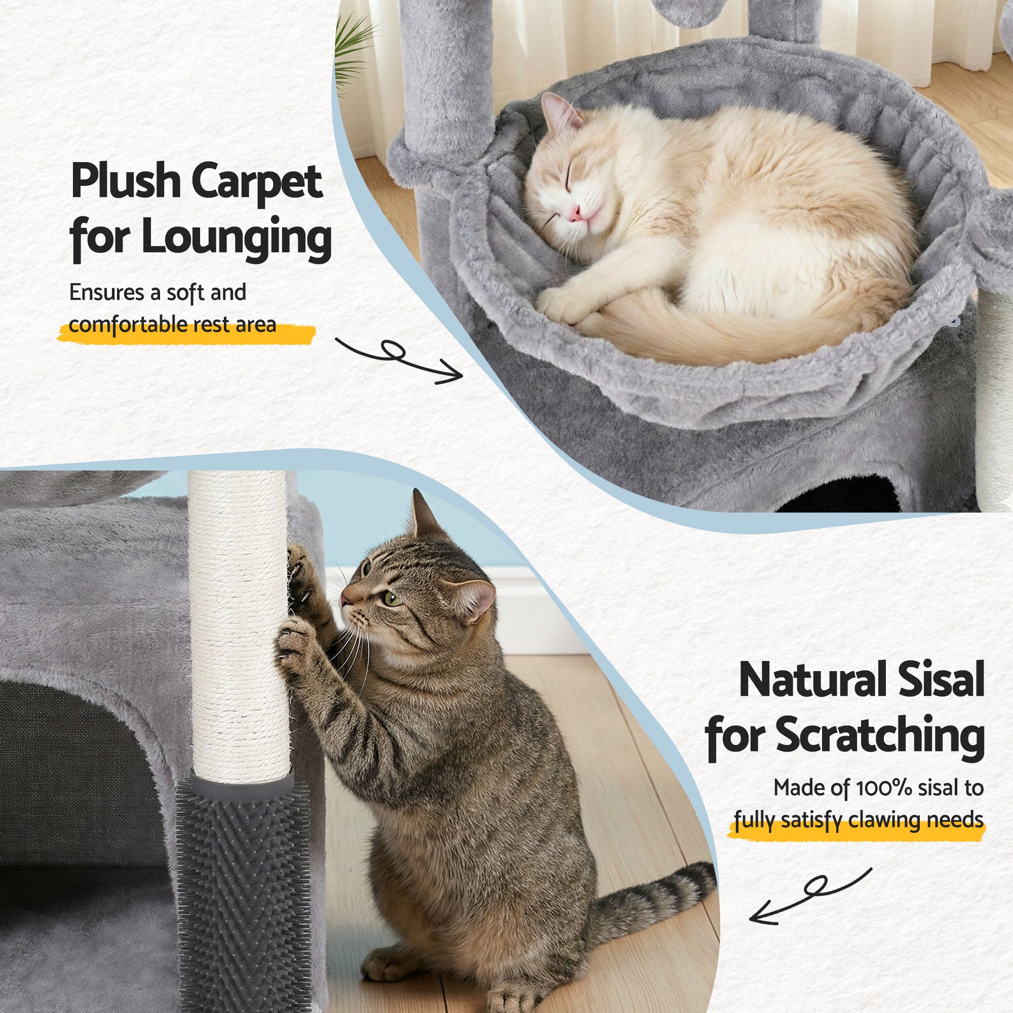 i.Pet Cat Tree Tower 82cm Scratching Post Furniture Scratcher House Light Grey PET-CAT-S82-LTGR