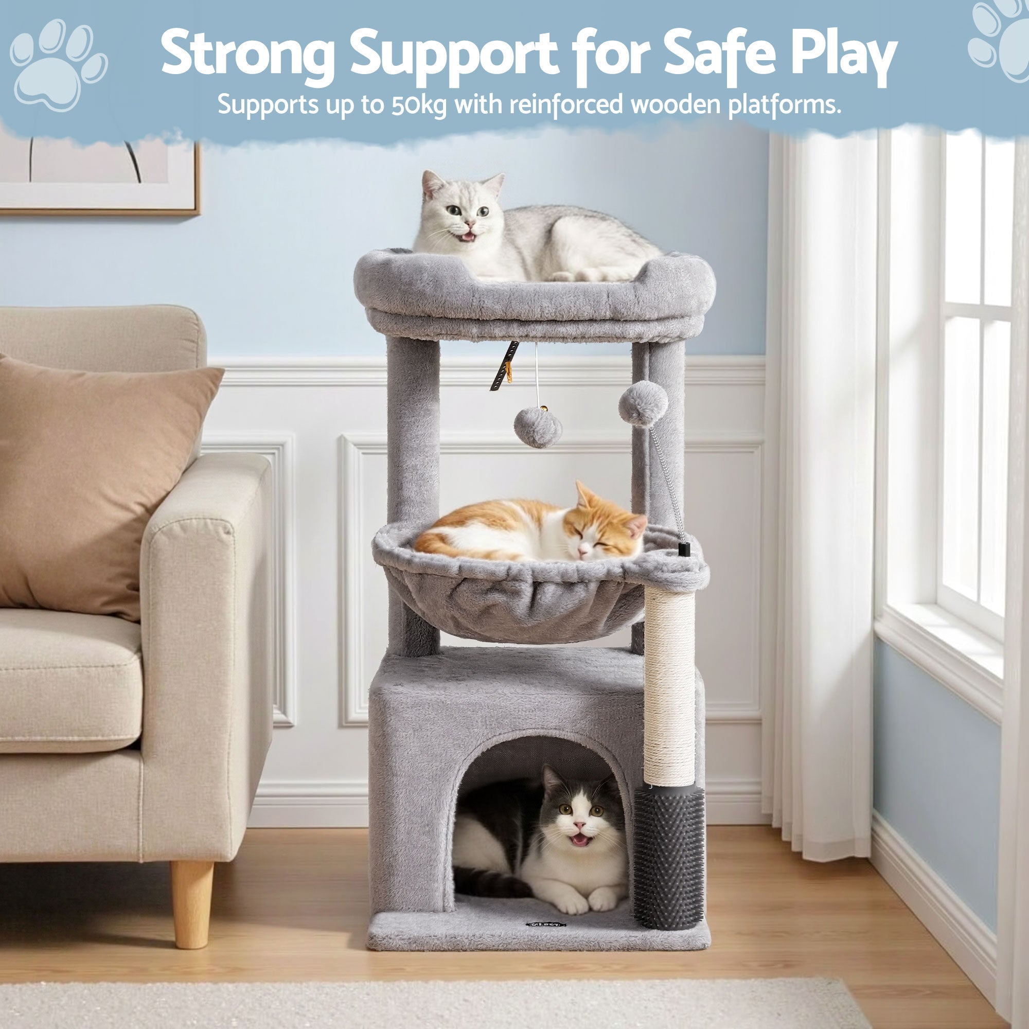 i.Pet Cat Tree Tower 82cm Scratching Post Furniture Scratcher House Light Grey PET-CAT-S82-LTGR