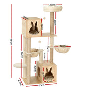 i.Pet Cat Tree 141cm Tower Scratching Post Scratcher Wood Bed Condo Toys House Ladder PET-CAT-WOOD02-BE