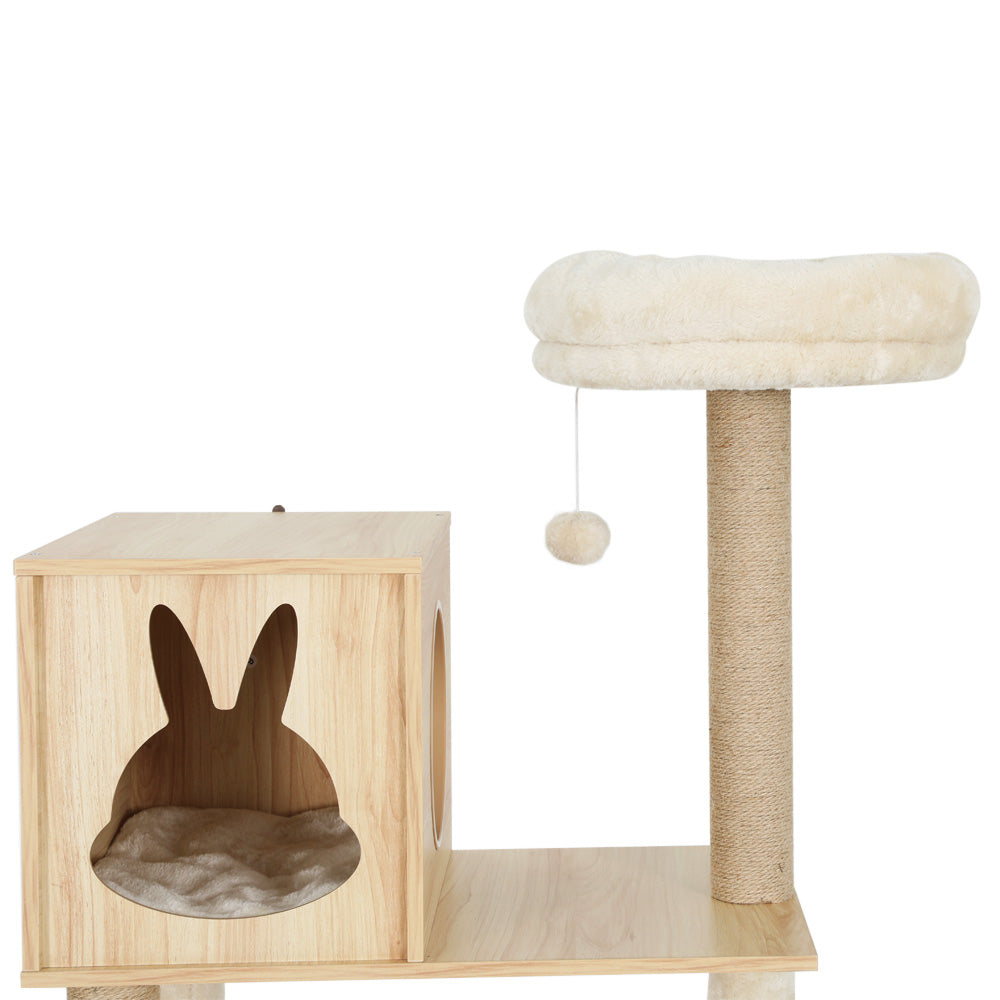 i.Pet Cat Tree 141cm Tower Scratching Post Scratcher Wood Bed Condo Toys House Ladder PET-CAT-WOOD02-BE