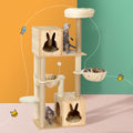 i.Pet Cat Tree 141cm Tower Scratching Post Scratcher Wood Bed Condo Toys House Ladder PET-CAT-WOOD02-BE