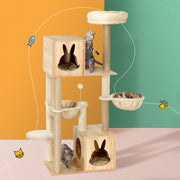 i.Pet Cat Tree 141cm Tower Scratching Post Scratcher Wood Bed Condo Toys House Ladder PET-CAT-WOOD02-BE