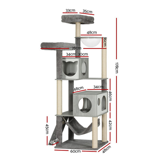 i.Pet Cat Tree 178cm Tower Scratching Post Scratcher Wood Bed Condo House Wooden Ladder PET-CAT-WOOD03-GR-AB