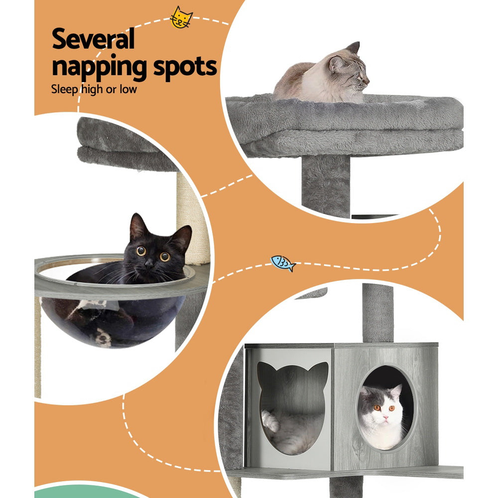 i.Pet Cat Tree 178cm Tower Scratching Post Scratcher Wood Bed Condo House Wooden Ladder PET-CAT-WOOD03-GR-AB