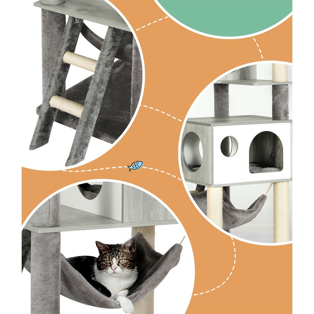 i.Pet Cat Tree 178cm Tower Scratching Post Scratcher Wood Bed Condo House Wooden Ladder PET-CAT-WOOD03-GR-AB