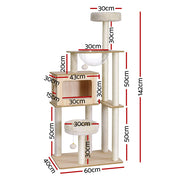 i.Pet Cat Tree Tower Scratching Post Scratcher 142cm Wood Bed Condo House PET-CAT-WOOD142-BE