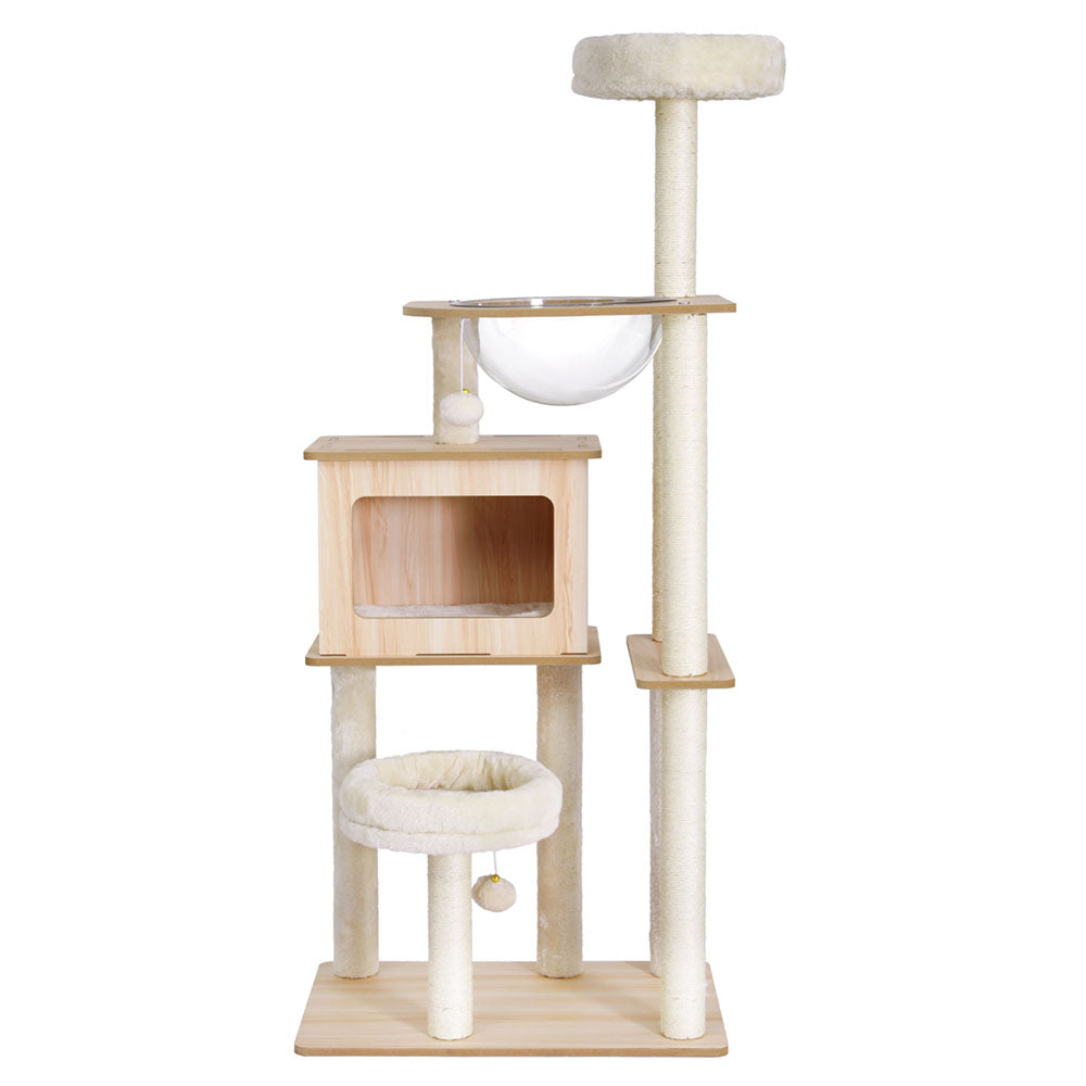 i.Pet Cat Tree Tower Scratching Post Scratcher 142cm Wood Bed Condo House PET-CAT-WOOD142-BE