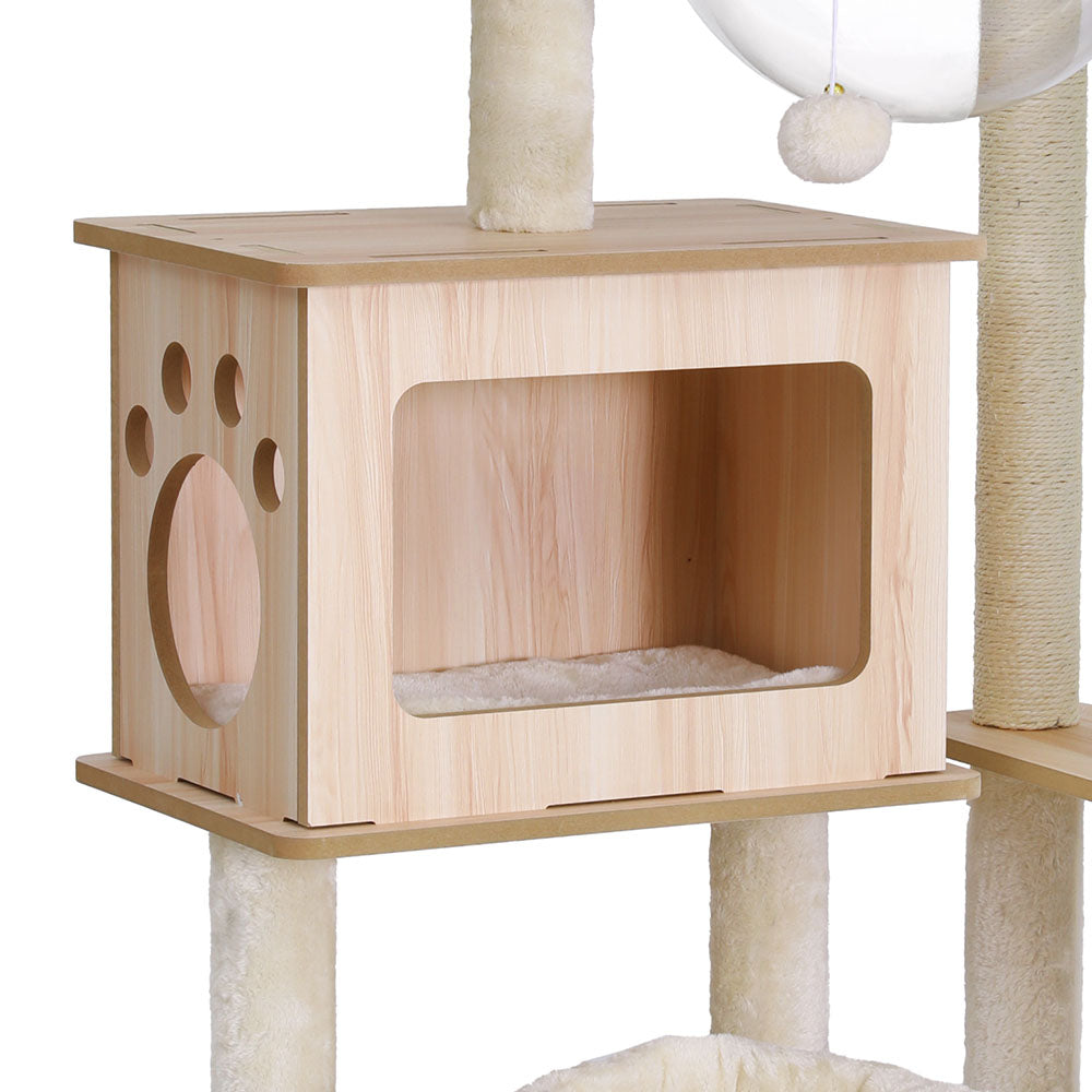 i.Pet Cat Tree Tower Scratching Post Scratcher 142cm Wood Bed Condo House PET-CAT-WOOD142-BE
