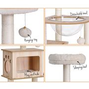 i.Pet Cat Tree Tower Scratching Post Scratcher 142cm Wood Bed Condo House PET-CAT-WOOD142-BE